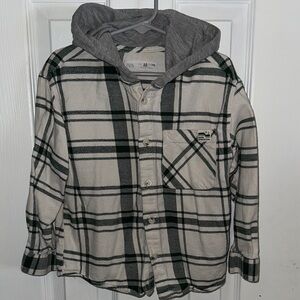 Zara Green and Gray Plaid Hooded Shirt
